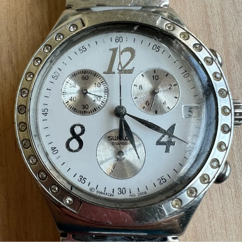 Swatch Irony YCS511GC Dreamwhite Chronograph Wristwatch With Date NEW BATTERY